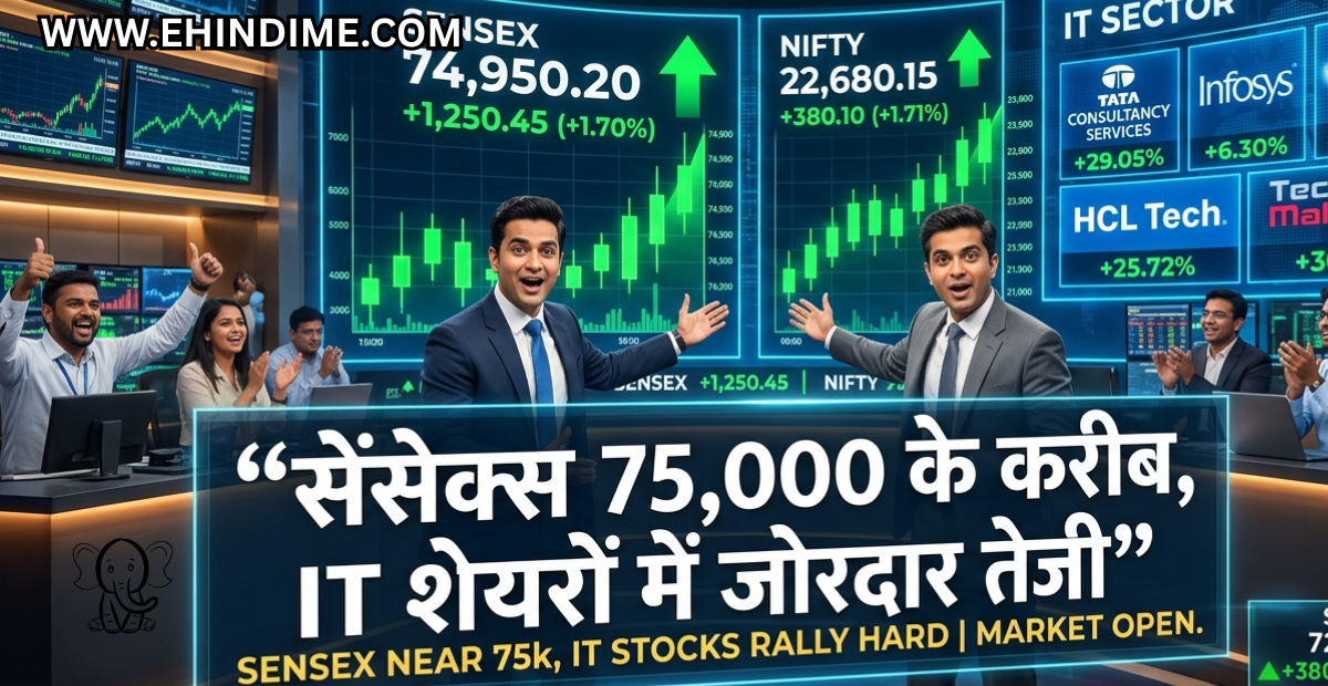 सेंसेक्स 75000 के करीब